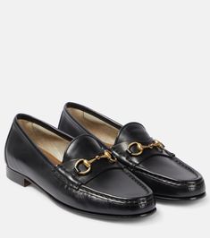 Horsebit 1953 leather loafers in black - Gucci | Mytheresa Equestrian Design, Gucci Loafers, Gucci Horsebit, Designer Pumps, Footwear Design Women, Equestrian Style, Gucci Shoes, Sneakers Boots, Shoes For Women