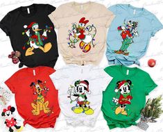 Christmas Disney Shirts Birthday, Casual Character Print Tops For Holiday, Casual Holiday Tops With Character Print, Casual Character Print Holiday Tops, Disney Christmas Birthday Shirt, Disney Christmas Shirts Family, Themed Christmas Tops With Graphic Print, Christmas Themed Tops With Graphic Print, Christmas Themed Short Sleeve Tops