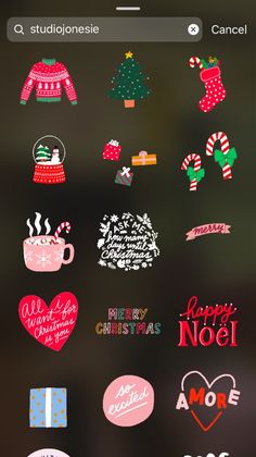 an iphone screen with christmas stickers on it