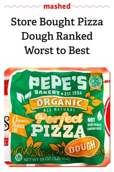 a bag of pep's organic pizza sitting on top of a pile of dough