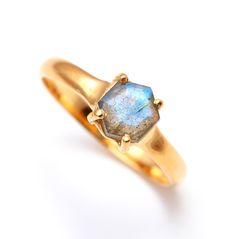 Dainty Gold Ring, Gold Minimalist Jewelry, Hexagon Ring, Gift For Love, Dainty Gold Rings, Labradorite Ring, Natural Rainbow, Blue Fire