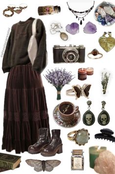 Retro aestethic, brown, skirt, candles, dark, dark academia, books, tea, witch Fairy Grunge Outfit, Witchy Outfits, Look 80s, Look Grunge, Estilo Hippy, Mode Hippie, Earthy Outfits, Estilo Hippie, Witch Outfit