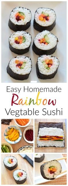 easy homemade rainbow vegetable sushi recipe is perfect for the whole family to enjoy it