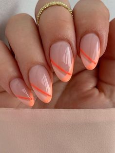 Summer French Nails, Unghie Sfumate, Orange Nail Designs, Orange Nail, Peach Nails, Cute Gel Nails, Orange Nails, Minimalist Nails