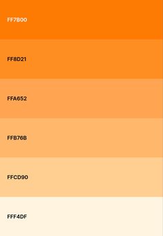 an orange and yellow color scheme with the words fff7b0, ff8