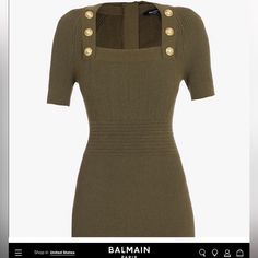 Excellent Condition. Worn A Couple Of Times. Zipper Back. Balmain Dress, Balmain Paris, Green Mini Dress, Army Green, A Couple, Colorful Dresses, Mini Dress, Paris, Womens Dresses