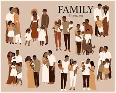 an illustrated family is shown with their children and grandparents, including two adults and one child