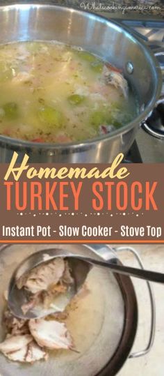 homemade turkey stock in a pot on the stove