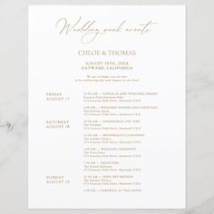 Modern Elegant Wedding Weekend Welcome Itinerary