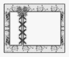 a black and white photo frame with a bow on it's side, decorated with flowers