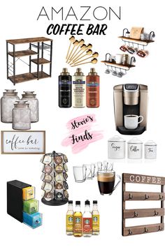 an image of coffee bar items with the words amazon coffee bar above them and below it