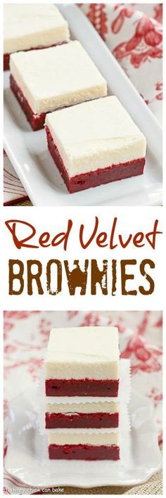 red velvet brownies with white frosting on a plate