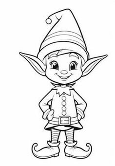 a coloring page with an image of a cartoon character wearing a gnome hat and boots