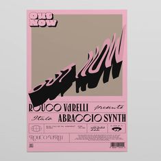 a pink poster with black and white lettering on it that says rouco varieli