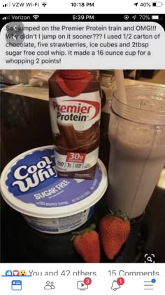 Protein Cool Whip, Protein Drink Recipes, Premier Protein Shakes, Weight Watchers Recipes Desserts, Protein Shake Smoothie, Premier Protein, Weight Watchers Desserts, Healthy Shakes, Carb Free