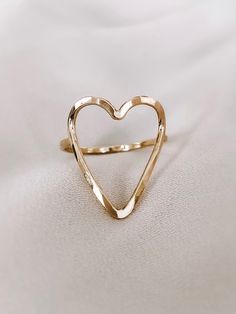 Hammered Heart Ring Heart Ring Gold, Rose Gold Heart Ring, Ring Heart Shape, Heart Shape Ring, Open Heart Ring, Friend Rings, Building Confidence, Raw Gemstone Ring, Gold Heart Ring