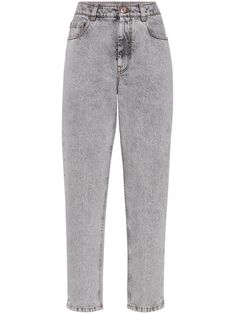 grey cotton front button and zip fastening belt loops straight leg classic five pockets Latest Jeans, Baggy Trousers, Jean Grey, Mid Rise Jeans, Grey Cotton, High Rise Jeans, Baggy Fits, Baggy Jeans, Brunello Cucinelli