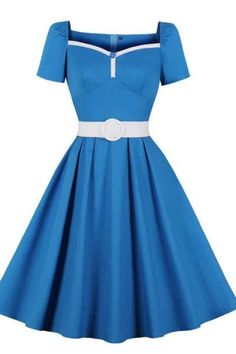 Channel the spirit of the 50s and 60s with our Sky Blue Retro Vintage Dress. Its short sleeves and casual flair make it perfect for any party. The touch of nostalgia in its design is sure to turn heads. Embrace a timeless look with this classic piece. Sky Blue Party Dress, Tracy Turnblad, Party Dress Casual, 60s Fashion Dresses, Summer Pins, Vintage Dresses 50s, Blue Party Dress, Retro Vintage Dresses, Blue Party