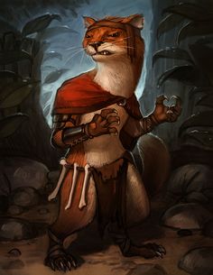 a painting of a cat dressed as a knight in a forest with rocks and trees