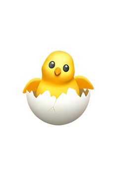 a yellow chickling hatched out of an egg shell on a white background,