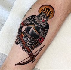 Japanese Knight Tattoo, Traditional Friendship Tattoo, Hinge Tattoo, American Traditional Tattoos Black, Folk Tattoos, Yellow Rose Tattoo, Feminine Tattoo Designs, Skeleton Knight