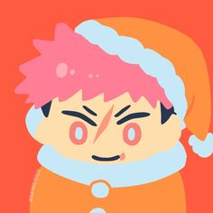 a cartoon character with pink hair wearing a santa hat