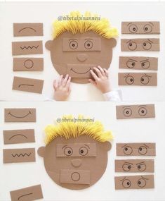 the instructions to make a paper doll face with hair and eyes for children's crafts