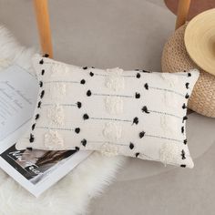 PRICES MAY VARY. SIZE - 12x20 inches (30x50cm). PACKAGE includes: ONLY 1 pillow cover, no filler. HIGH QUALITY MATERIAL: 45% Cotton+ 45% Polyester+ 10% Viscose for optimal softness and warmness. Comfortable and durability. MODERN DESIGN: Fringed with black tassels, the handwoven pillow covers combine soft white plush tufted in a pattern that looks like an artwork. The simplistic, neutral design add charm and interest to any room whether your look is a casual cottage, rustic farmhouse, or a trans Lumbar Pillow Covers, Pillow Covers Decorative, Boho Throw Pillows, Rectangle Pillow, Bed Car, Neutral Design, Black And Beige, Farmhouse Pillows, Sofa Couch Bed