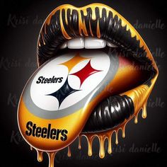 the pittsburgh steeles logo is dripping on top of a football tongue