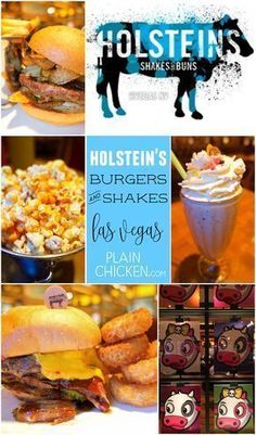 collage of photos including burgers and other food items with the words holsteen's shakes & shakes