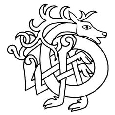 the letter g is for dragon with horns and tail, outlined in black ink on a white