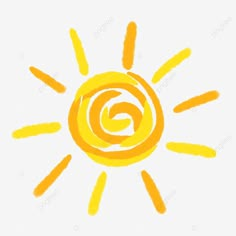 the sun is drawn with yellow watercolors on a white background, drawing, painting, sunshine png and psd