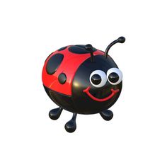 a black and red ladybug with big eyes