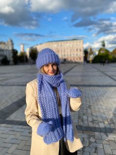 Handmade Scarf Hat Set, Long Mohair Scarf, Blue Scarf, Blue Mohair Hat, Fashion Scarf, Christmas Gift, Oversized Scarf, Mohair Mittens - Etsy Muffler For Women Winter, Hand Knitted Mohair Scarf For Winter, Hand-knitted Mohair Scarf For Winter, Handmade Winter Scarves As Gift, Handmade Acrylic Scarves For Winter, Mohair Mittens, Mohair Hat, Super Chunky Knit, Mohair Scarf