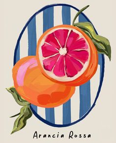 a painting of two grapefruits on a plate