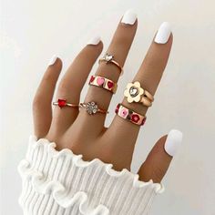 Brand New Without Tags Diameter Is Around 0.7 Inches Gold Heart Rings, Rings Set For Women, Y2k Rings, Aesthetic Rings, Heart Rings, Romantic Rings, Gold Heart Ring, Geometric Bracelet, Pattern Ring