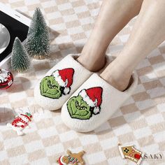 Lasaky - Cozy Winter Cotton Slippers - Couples Thick Bottom Soft Soled Shoes with Anti-Slip Designs and Adorable Christmas Geometric Patterns for Home Cozy Shoes, Cute Slippers, Winter Slippers, Christmas Cartoon, Fuzzy Slippers, Warm Christmas, Suede Fashion, Soft Shoes, Christmas Plush