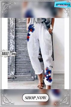 Women's Chinos Pants Trousers Trousers Linen Linen / Cotton Blend Ybf014-6 Ybf014-1 Ybf014-8 Mid Waist Fashion Designer Casual Weekend Side Pockets Print Micro-elastic Full Length Comfort Butterfly S Casual White Non-stretch Harem Pants, White Casual Capris For Vacation, White Baggy Pants For Vacation, White Summer Capris With Elastic Waistband, White Baggy Harem Pants For Vacation, White Casual Harem Pants With Elastic Waistband, Casual White Harem Pants With Elastic Waistband, Casual Baggy Pants For Summer, Casual Vacation Capris