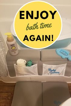 a baby crib with the words enjoy bath time again