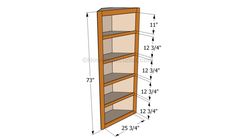 the measurements for a bookcase with three shelves and one shelf on each side,