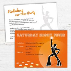 Einladung zum 40. Geburtstag: Saturday Night Fever - Individuelle Einladung 70s Birthday, Motto Party, Oktoberfest Party, Saturday Night Fever, Night Fever, Disco Party, 18th Birthday, Saturday Night, Cookie Decorating