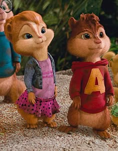 the chipmuns are all dressed up in different outfits and standing next to each other