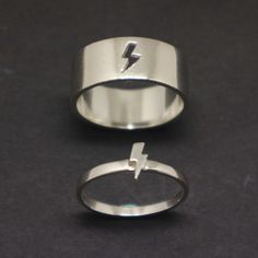 Lightning Bolt Couple Promise Ring Set - Lightning Bolt Jewelry, His and Her Ring, Alternative Minim Lightning Bolt Jewelry, His And Her Ring, Lightning Ring, Wedding And Engagement Ring, Matching Promise Rings, Cute Promise Rings, Matching Couple Rings, Promise Ring Set, Promise Rings For Couples