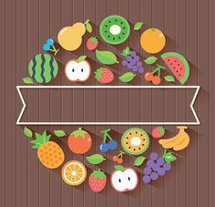 fruits and vegetables are arranged on the shelves with ribbons in flat style, eps file