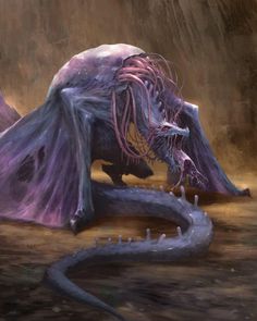 a painting of a purple dragon on the ground