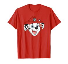 a red fireman dalmatian t - shirt with a dog wearing a hat