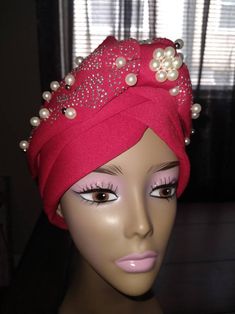 Turbans With Pearls for Women - Etsy Trendy Adjustable Headscarf, Adjustable Pink Turban, Pink Headwrap For Party, Trendy Spring Turban, Pink Spring Headwrap One Size, Pink Headscarf, African Head Dress, Head Dress, Texturizer On Natural Hair