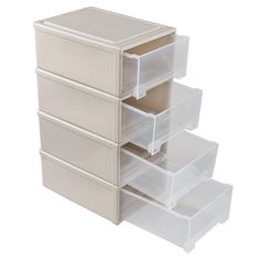 three drawers are stacked on top of each other with clear plastic bins in the bottom