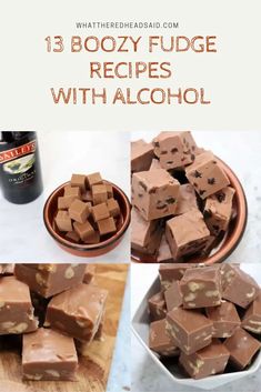 chocolate fudge recipe with alcohol in the middle and pictures showing how to make it