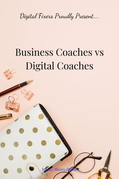 the business coach's vs digital coaches are on top of a pink background with gold polka dots